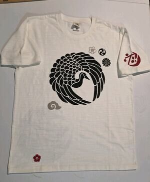 Nanten Japanese Graphic T-Shirt Large Crane Turtle Symbol Streetwear White